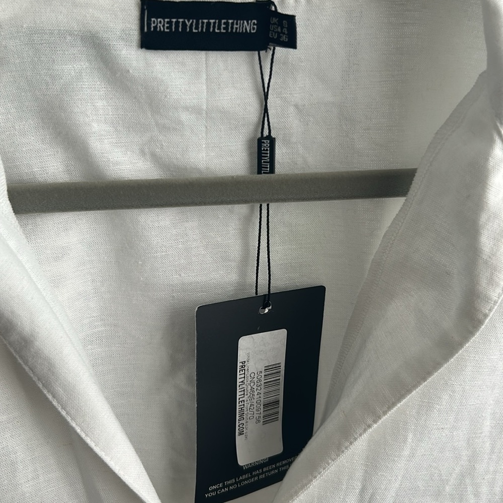NWT PrettyLittleThing White Tie Front Linen Top - Picture 3 of 3